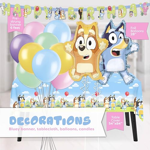 Bluey Birthday Decorations Party Pack for 16 Guests with Balloons & Tableware