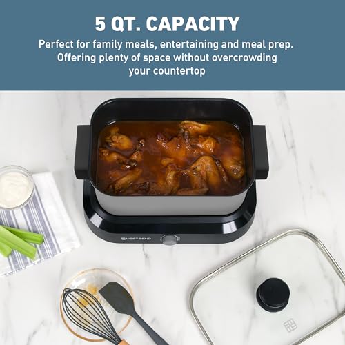 West Bend 5-Quart Large Capacity Slow Cooker with Non-Stick Pot & Griddle Base
