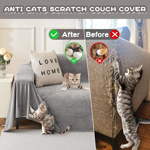 MYSKY HOME 91x134 Inch Grey Couch Cover for Dogs, Non-Slip Sofa Slipcover