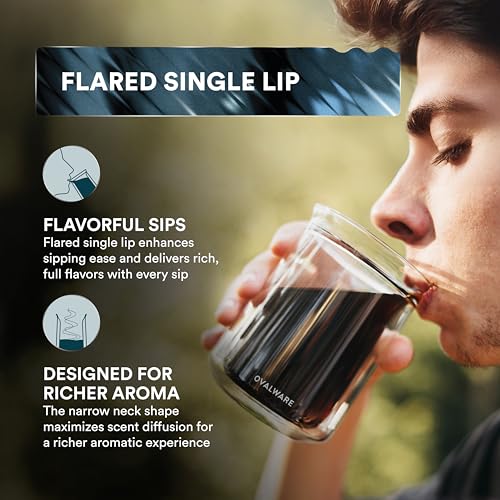 Ovalware 11.8oz Double Wall Insulated Borosilicate Glass Cup Set of 2 – Durable Coffee & Tea Mug
