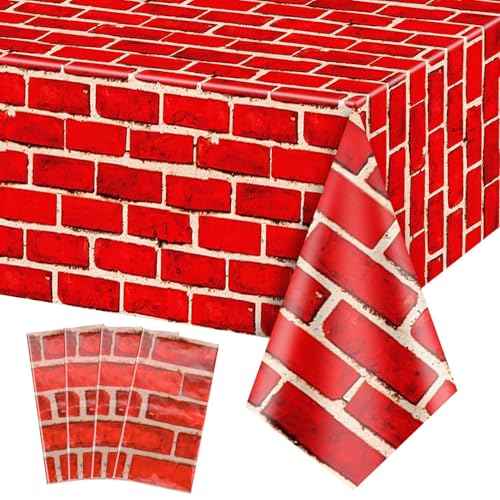 4 Pcs Red Brick Tablecloths, 51in x 86in Brick Wall Backdrop, Brick Table Covers, Brick Wall Scene Backdrop Decoration for Holiday, Birthday, Christmas, Baby Shower (4, 51'' x 86'')
