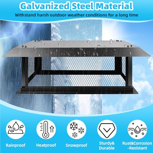Black Galvanized Steel 14x34 Chimney Cap Cover for Outside Flues - CLLOMAGY