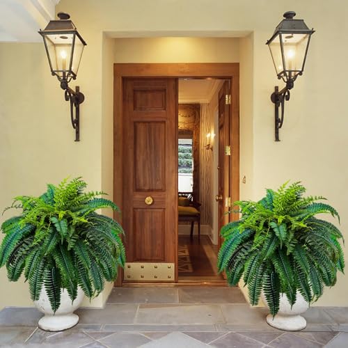 GYERB 2 Pack Artificial Boston Ferns Outdoor 48 Inch Fake Fern Plants with 88 Leaves - Realistic Faux Porch Garden Decor