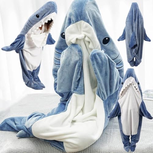 Kids Shark Blanket Hoodie - Fun Shark Pajamas for 53-57 Inch Height (M)