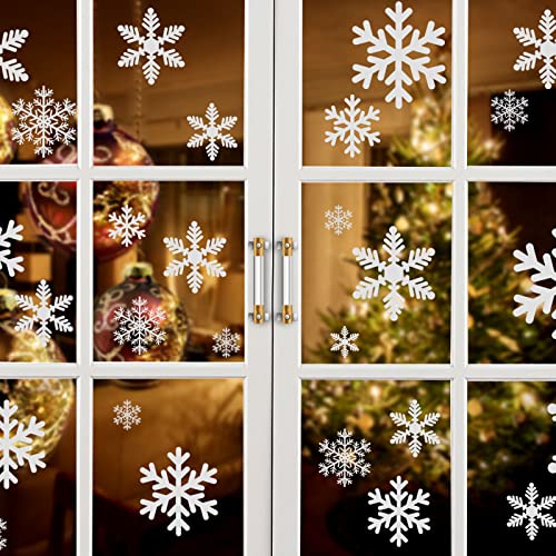 KESOTO 96PCS Christmas Decorations, Snowflake Window Clings, Glueless PVC Window Stickers for Indoor Christmas D?cor, 10 Sheets