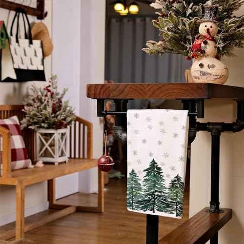 ARKENY Christmas Kitchen Towels,Green Xmas Tree Snowflake Dish Towels 18x26 Inch Drying Dishcloth,Farmhouse Home Decoration AD139