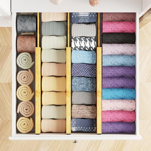 SpaceAid Bamboo Drawer Dividers 4.65''High Expandable 12.5-17'' Organizer for Clothes and Dresser, Natural, 6 Pack