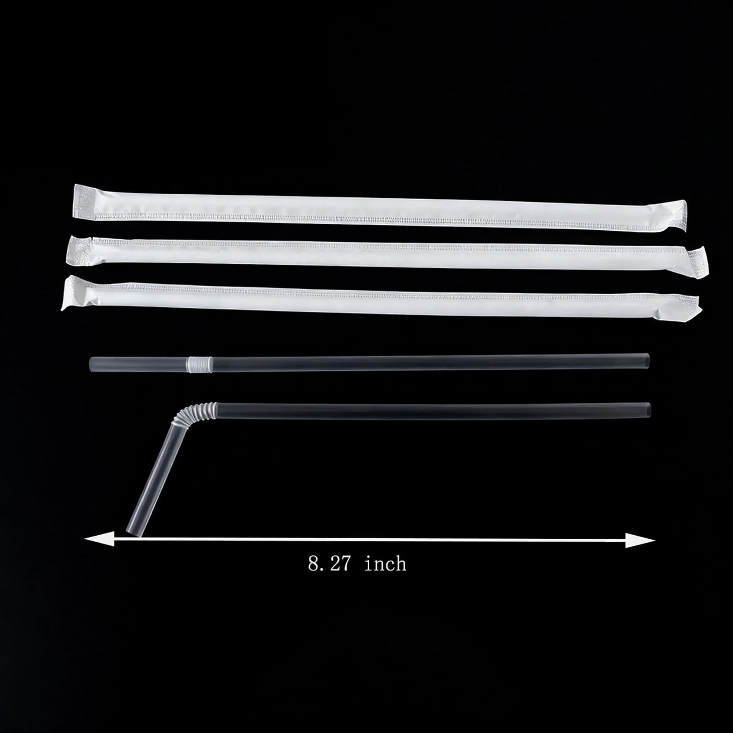 YAOSHENG [500 counts] Clear Straw 8.26" x 0.23" Individually Wrapped Straws, Flexible Drinking Straws, Disposable Bendy Plastic Straws (500, Transparent - (Paper Wrapped))