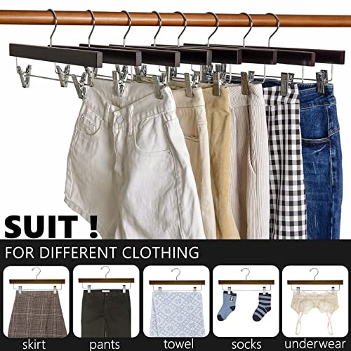 24 Walnut Wooden Pants Hangers with Adjustable Clips - 14" Variation of 24 / Walnut