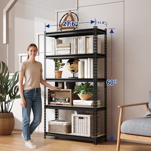 Heavy Duty 5-Tier Garage Shelving Unit 72" H Black - Adjustable Storage Rack with 2180LBS Capacity
