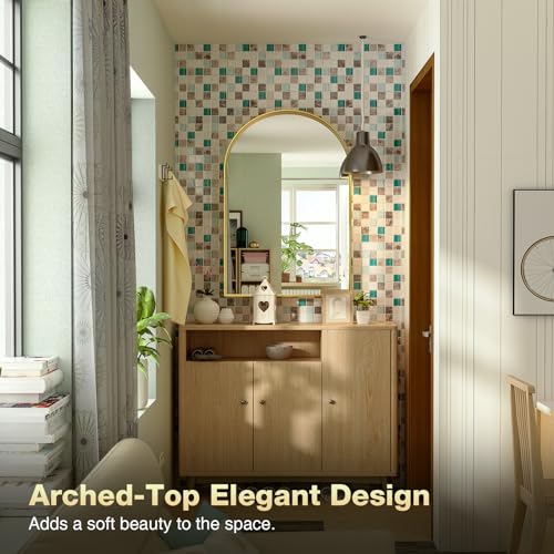 Brightify Gold Arched Wall Mirror 32x24 Inch Bathroom Vanity & Living Room Decor