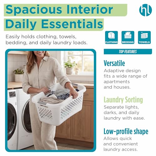 Home Logic 1.5 Bushel Plastic Laundry Basket 4 Pack - Ventilated Collapsible Hamper with Handles for Bedroom Bathroom Closet