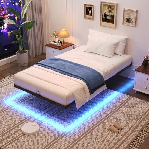 Floating Bed Frame Twin XL with Smart LED Lights - Modern Suspended Design