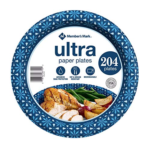 Member Mark 10-Inch Disposable Dinner Paper Plates - 204 Count, Microwave & Grease Resistant