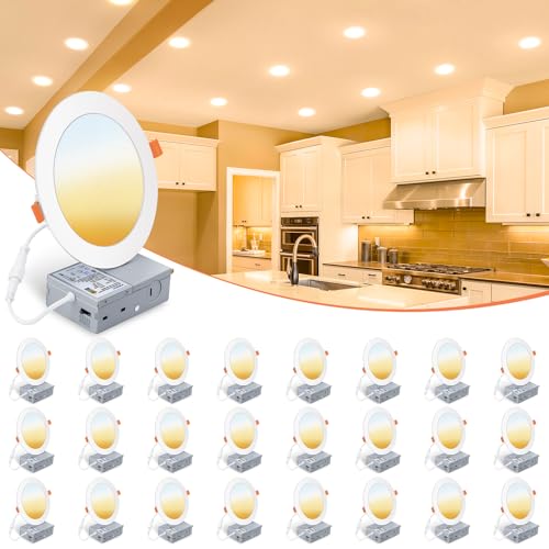 VOLISUN 6 Inch White Recessed Lighting Kit - 5CCT Dimmable 1080 Lumens Slim LED