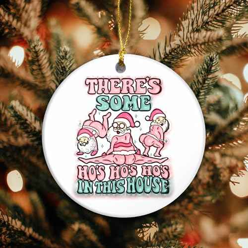 Santa's Ho Ho's Holiday Humor Ornament - Merry & Funny Pink Santa for Christmas