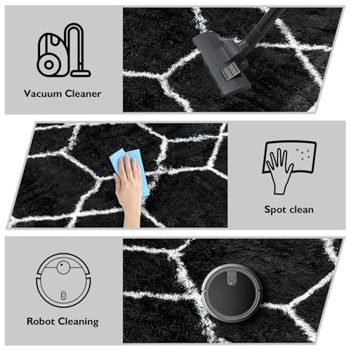 Black and White 5x8 Shag Area Rug for Bedroom & Living Room - Fluffy, Non-Slip