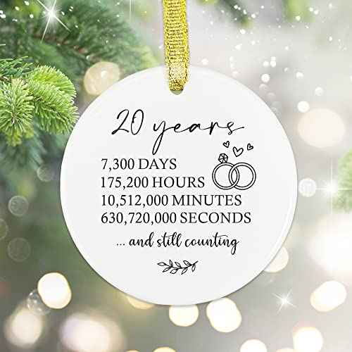 20 Years Wedding Anniversary Gifts for Couple, 20th Anniversary Ornament for Wife or Husband, 20th Marriage Gift for Parents, 20th Wedding Anniversary Round Ceramic Christmas Ornament Keepsake