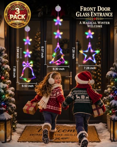 Rechargeable Christmas Window Lights 3 Pack - Multi-Color Holiday Decor with Timer & USB-C