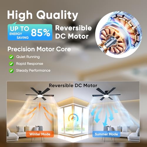 Black 52-Inch Ceiling Fan with Light & Remote Control for Living Room