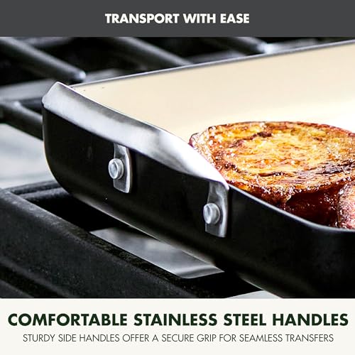 GreenPan 18x11 Inch Ceramic Nonstick Double Burner Griddle Pan, Black - Model Variation
