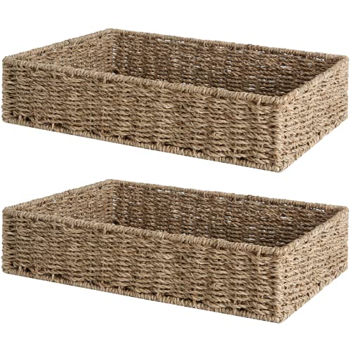 Natural Seagrass Bathroom Storage Baskets 15.75"L x 12.5"W x 3.5"H - 2-Pack