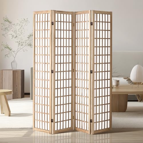 VEVOR 4 Panel Japanese Room Divider Natural Folding Privacy Screen Indoor & Office