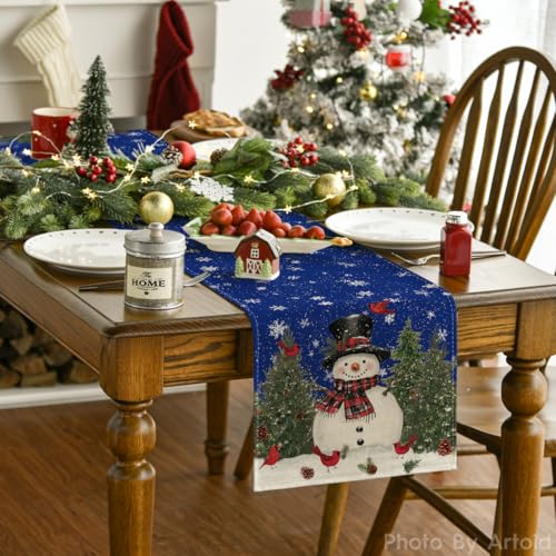 Artoid Mode Snowman Christmas Table Runner 13 x 36 in – Blue