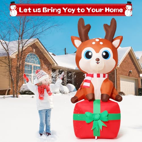 6FT Christmas Inflatable Deer with Built-in LEDs for Outdoor Yard Decor