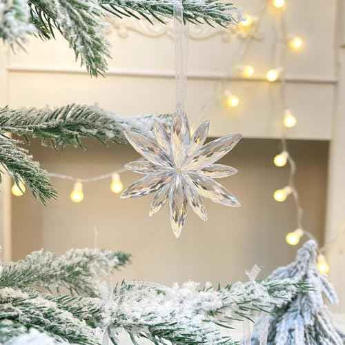 6 Pcs Acrylic Snowflake Ornaments Transparent Crystal Snowflake Christmas Tree Ornaments Pendant, for Christmas Winter Theme Party DIY Decoration, 2.5Inches