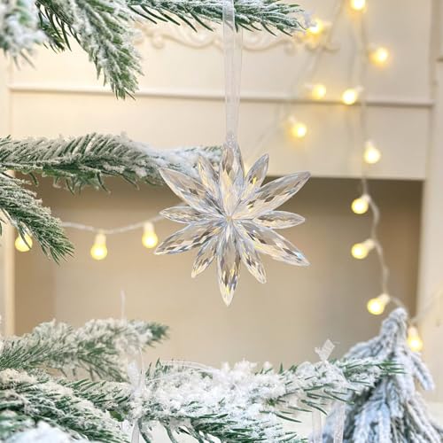 6 Pcs Acrylic Snowflake Christmas Ornaments - Transparent Holiday Tree Decorations