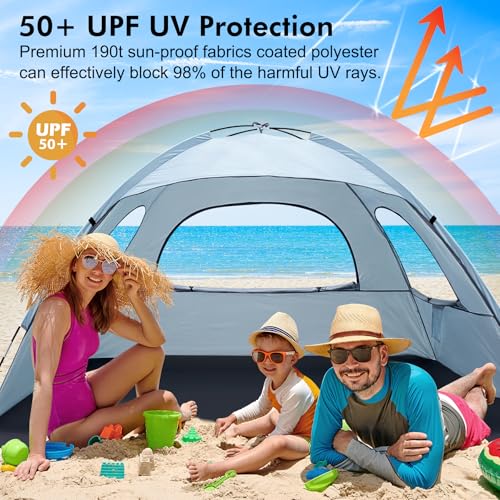 Sierra Blue Beach Tent Anti-UV Sun Shade Shelter for 3 Persons - Portable with Mesh Windows