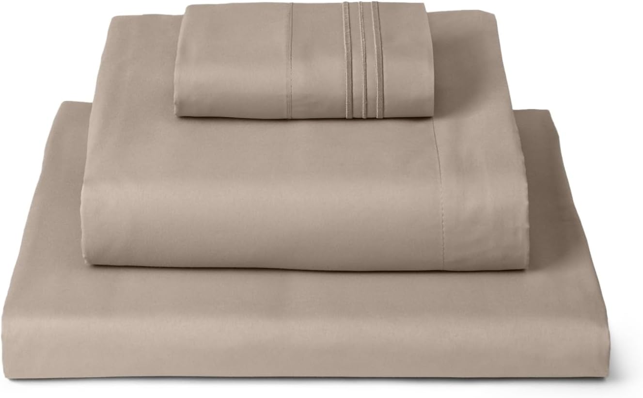Mellanni Twin Sheets Set - 3 PC Hotel Luxury Bedding | Extra Soft, Cooling, Wrinkle-Resistant (Twin, Tan)