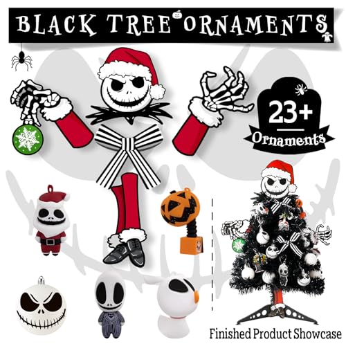 20 Inch Mini Halloween Christmas Tree with Lights - Black Tabletop Tree, Includes Decorations (BestNavidad Black Tree Variant)