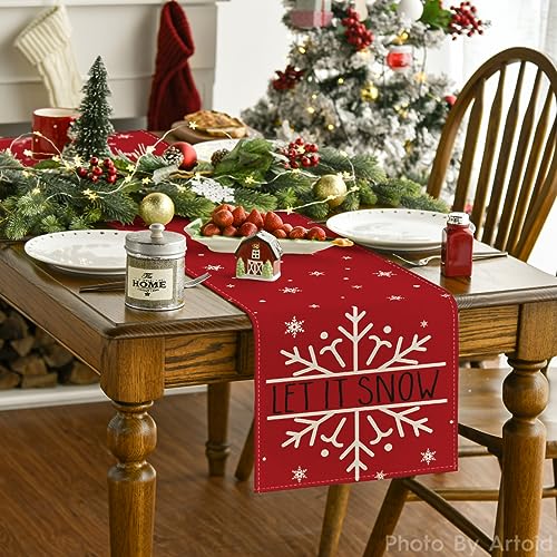 Artoid Mode Red Snowflakes Christmas Table Runner 13x108 Inch Holiday Decor