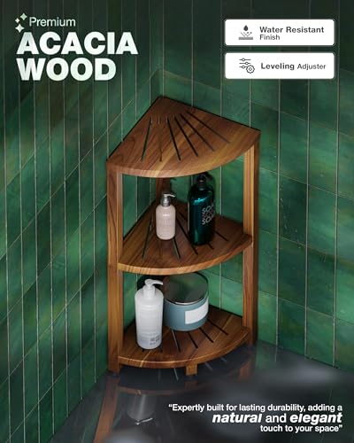 3-Tier Wooden Corner Shower Caddy Organizer with Anti-Slip Feet