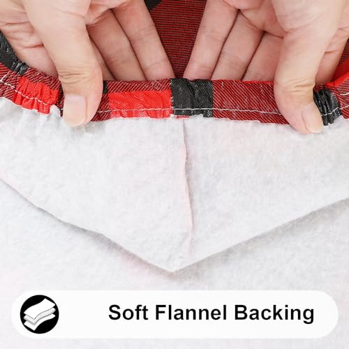 Smiry 72 x 42 inch Flannel-Backed Waterproof Vinyl Tablecloth - Red & Black Gingham, Elastic-Fit Fitted Table Cover