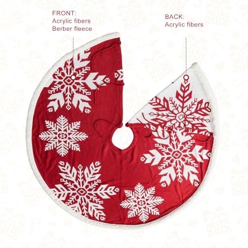Red 48" Knitted Christmas Tree Skirt with Snowflake Pattern – Glitzhome