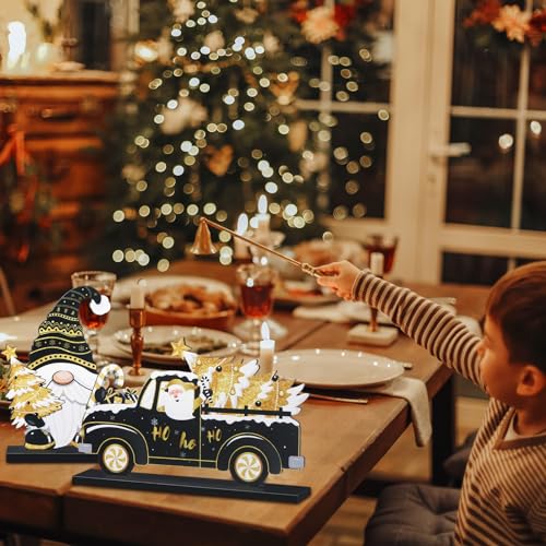 Capoda 6 Pcs Wooden Christmas Table Centerpieces Black & Gold Holiday Decor