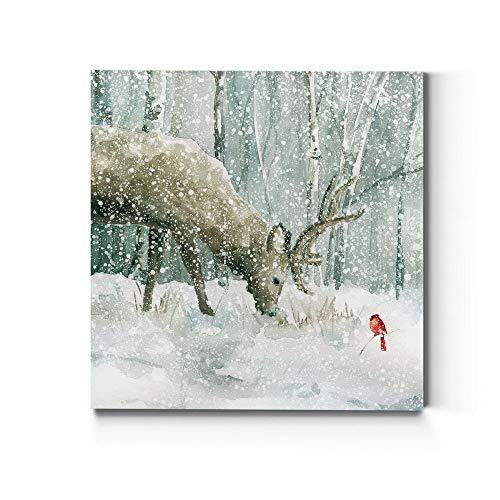 Reindeer and Cardinal Wall Art 32x32 in - Premium Gallery Wrapped Canvas, Ready to Hang