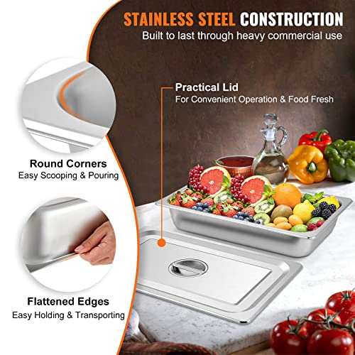 3.7 Inch Deep Stainless Steel Full Size Hotel Pan Set with Lids - 4 Pack, Anti-Jam, Commercial Food Storage & Catering
