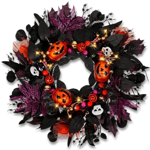 Ezyec 26-Inch Christmas Wreath for Front Door with Bells & Bow - Holiday Decor