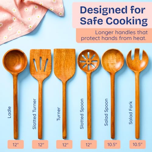 Ziruma 6-Piece Non-Toxic Acacia Wooden Utensils Set - Solid, Glue & Mineral Oil Free
