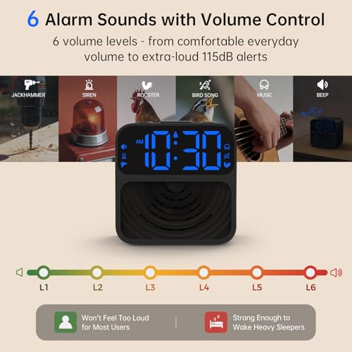 AuroraCalm Extra Loud Alarm Clock for Heavy Sleepers - Black, 115dB