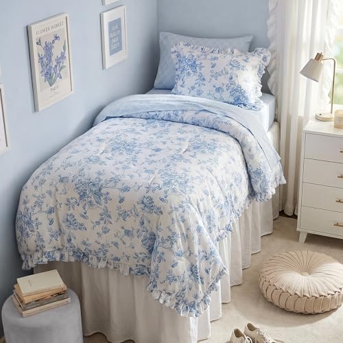 Madison Park Essentials Blue Floral Comforter Set Twin XL 5-Piece Bedding