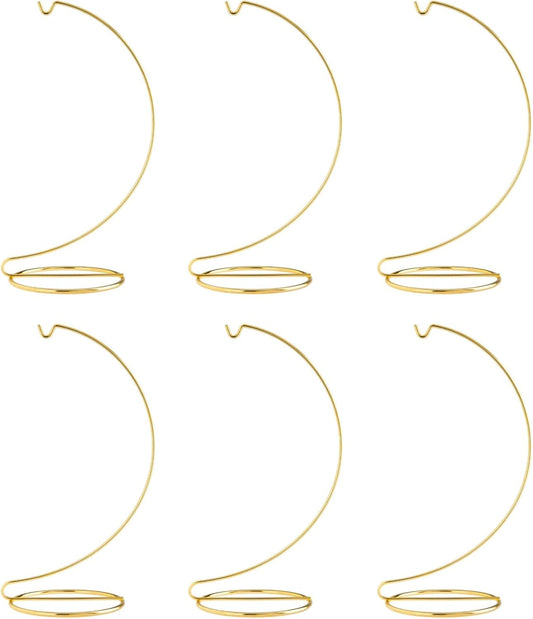 10-Inch Gold Metal Ornament Display Hanger Stands - Set of 6 for Christmas Ornaments & Terrariums