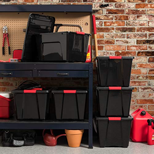 54 Quart Stackable Storage Bins with Lids - Black, 6 Pack