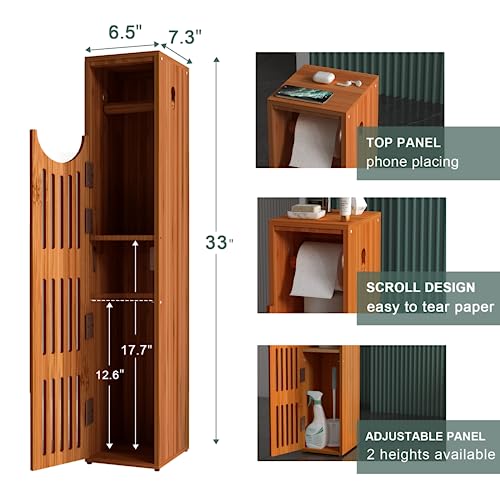 AmazerBath Bamboo Toilet Paper Holder with Storage - Brown, Small Bathroom Cabinet