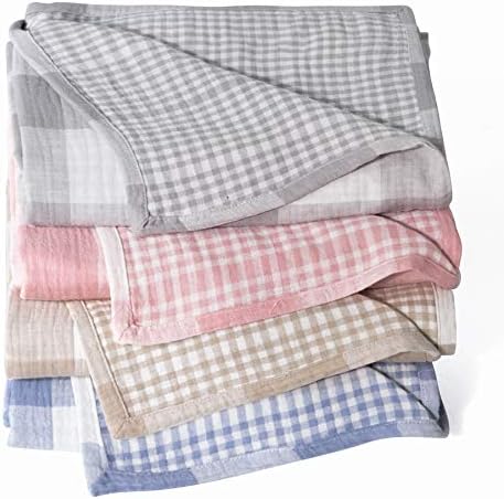 StyleChic Cotton Muslin Throw Blanket with Buffalo Check Pattern, Vintage Indoor and Outdoor Use, Reversible and Breathable Fabric for Yard Picnics, Bedding or Chair Cover, Pink