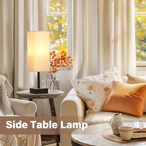 Fenmzee Bedside Lamps Set of 2 with USB-C & A Charging Ports, 3 Color Temperatures, Cream & Black, 14.3in